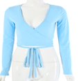 thumbnail image 4 of Haut Court Enveloppant pour Femmes Col en V Profond Nœud devant Manches Longues Tee Basique Blouse à Bretelles, 4 of 6