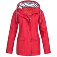 thumbnail image 4 of Women Solid Rain Jacket Outdoor Plus Size Waterproof Hooded Raincoat Windproof, 4 of 9