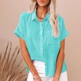 thumbnail image 2 of yoeyez Womens Cotton Linen Button Down Shirts,Summer Short Sleeve Tops for Women Loose Fit Collared Linen Work Blouse Tops Solid Basic Tees With Pocket Deals of Today Prime Light Blue S, 2 of 6