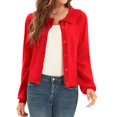 thumbnail image 3 of Women Solid Cropped Cardigan Sweater Lantern Sleeve Ruffle Lapel Collar Button Down Knit Outerwear Green M, 3 of 4