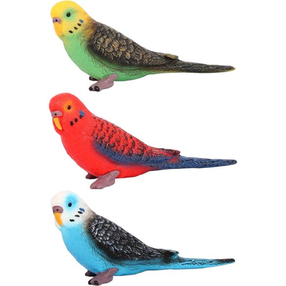 Slccxzc 3pcs Simulation Parrot Models Set, Colorful Budgerigar Figurines, Wildlife Parrot Model Toy, Artificial Birds Animal Ornament for Home Garden Decoration