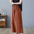 thumbnail image 4 of Birdeem Womens Spring Solid Color Elastic Waist Cotton Linen Versatile Straight Tube Casual Wide Leg Pants, 4 of 9