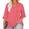 thumbnail image 2 of Timegard Hauts Grande Taille pour Femmes Col en V Froncé à Volants Manches 3/4 T-Shirts Confortables Décontractés Amples, 2 of 5