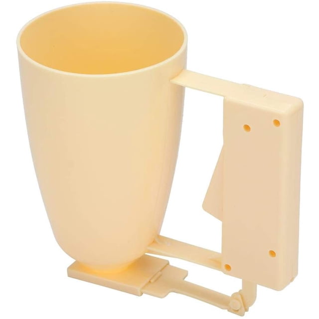 Batter Dispenser, Portable Plastic Batter Separator for Pancake Batter Mixer. A beige plastic dough dispenser with a handle and a lever mechanism for controlled batter dispensing. Ideal for pancakes, cakes, cookies, muffins, and more. Compact design with a 9cm (3.5-inch) cup mouth diameter and 14.5cm (5.7-inch) height.