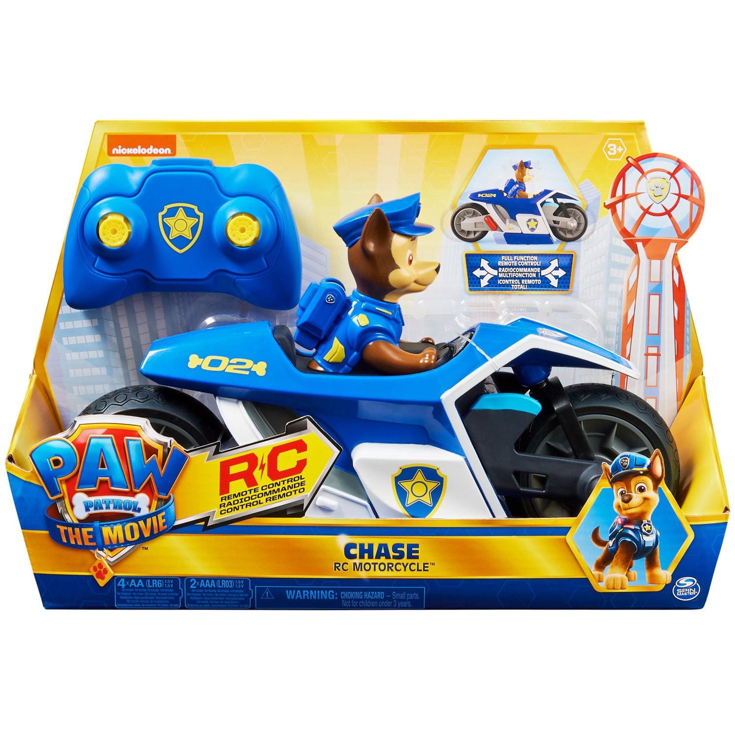 PAW Patrol, Chase RC Motorcycle, moto radiocommandée du film, véhicules radiocommandés pour les enfants à partir de 3 ans