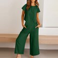 thumbnail image 3 of zanvin Ensembles 2 Pcs pour Femmes, Ensembles Assortis d'Été 2 Pcs pour Détente pour Femmes, Tenues Unies en Lin, Hauts à Col Rond à Manches Courtes et Pantalons Longs, Survêtements, 3 of 4