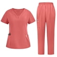 thumbnail image 1 of yoeyez Scrubs for Women Set Clearance,Women's Solid Hand Wash Gowns Short Sleeve Nurse'S Workwear Separate Set Suit With Pocket Orange, 1 of 4