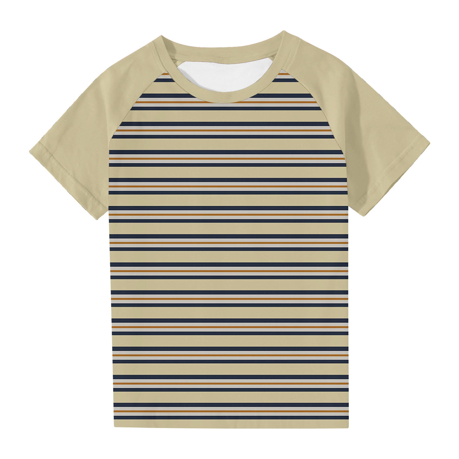 Économies d'Été! SROBPTY T-Shirts à Manches Courtes pour Tout-Petits, Garçons Tout-Petits Mode Col Rond à Rayures Imprimées Manches Courtes Kaki, 5 Ans