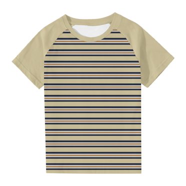 Summer Savings! SROBPTY Toddler Short Sleeve Shirts Tops, Toddler Kids Boys Fashion Round Neck Stripe Print Short Sleeve Khaki, 13 Years