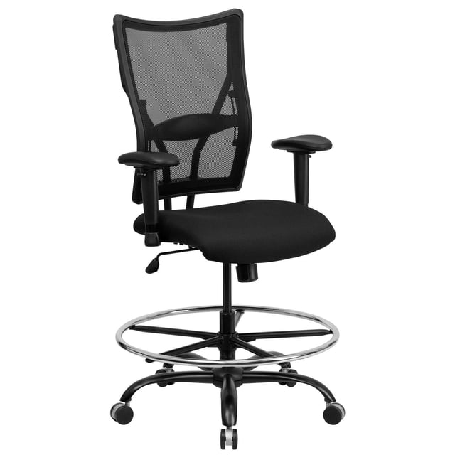 HERCULES Series Big & Tall 400 lb. Rated Black Mesh Drafting Chair with Adjustable Arms