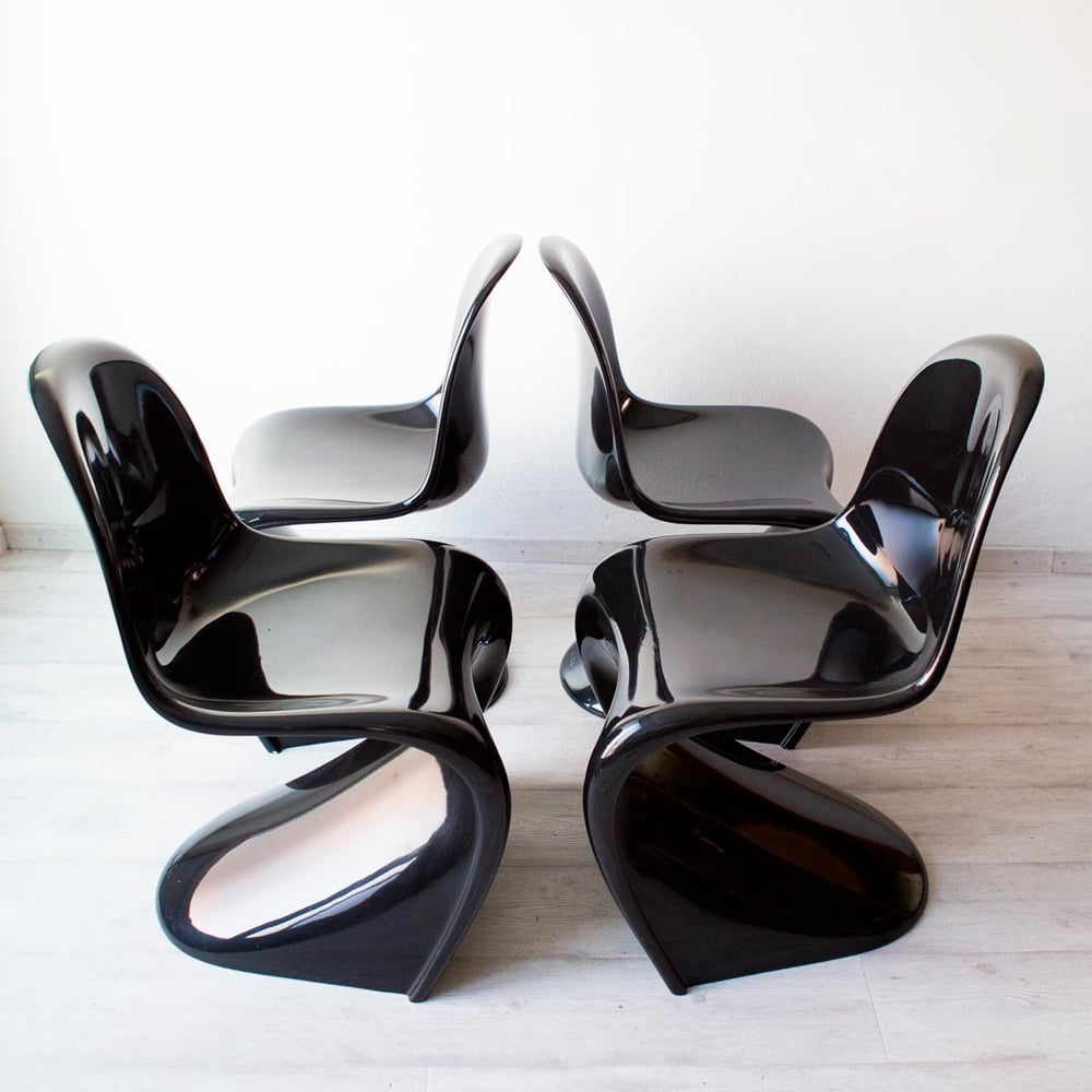Heavenly Collections | Modern S-Shaped Plastic Dining Chairs (Set of 4) - Mid-Century Retro High Gloss Black Cantilever Side Chairs for Kitchen & Dining Area