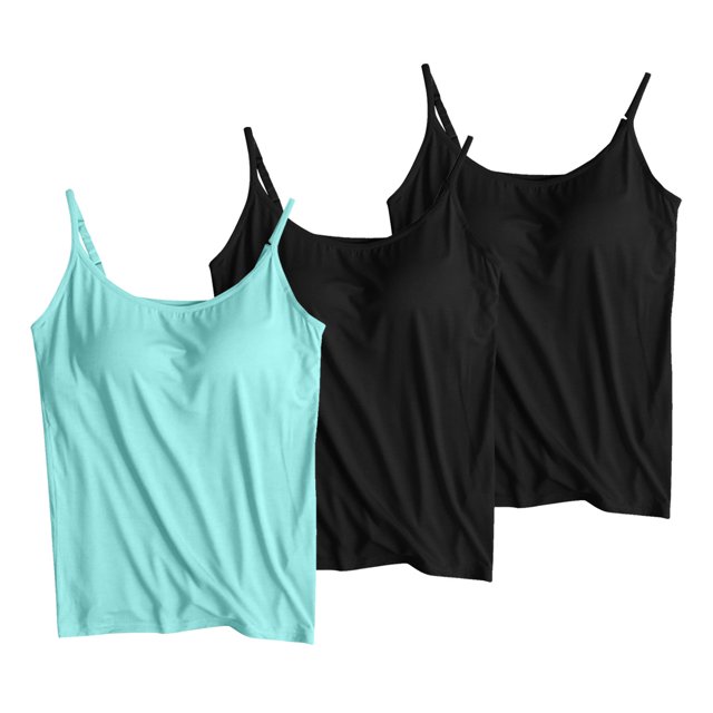 Timegard Womens Tank Tops with Built in Bras Scoop Neck Adjustable Spaghetti Strap Comfy Bottom Camis