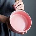 thumbnail image 4 of Round Ceramics Baking Plate Practical Household Handle Baking Tray Fruit Salad Plate for Home Kitchen Bakery (Pink), 4 of 8