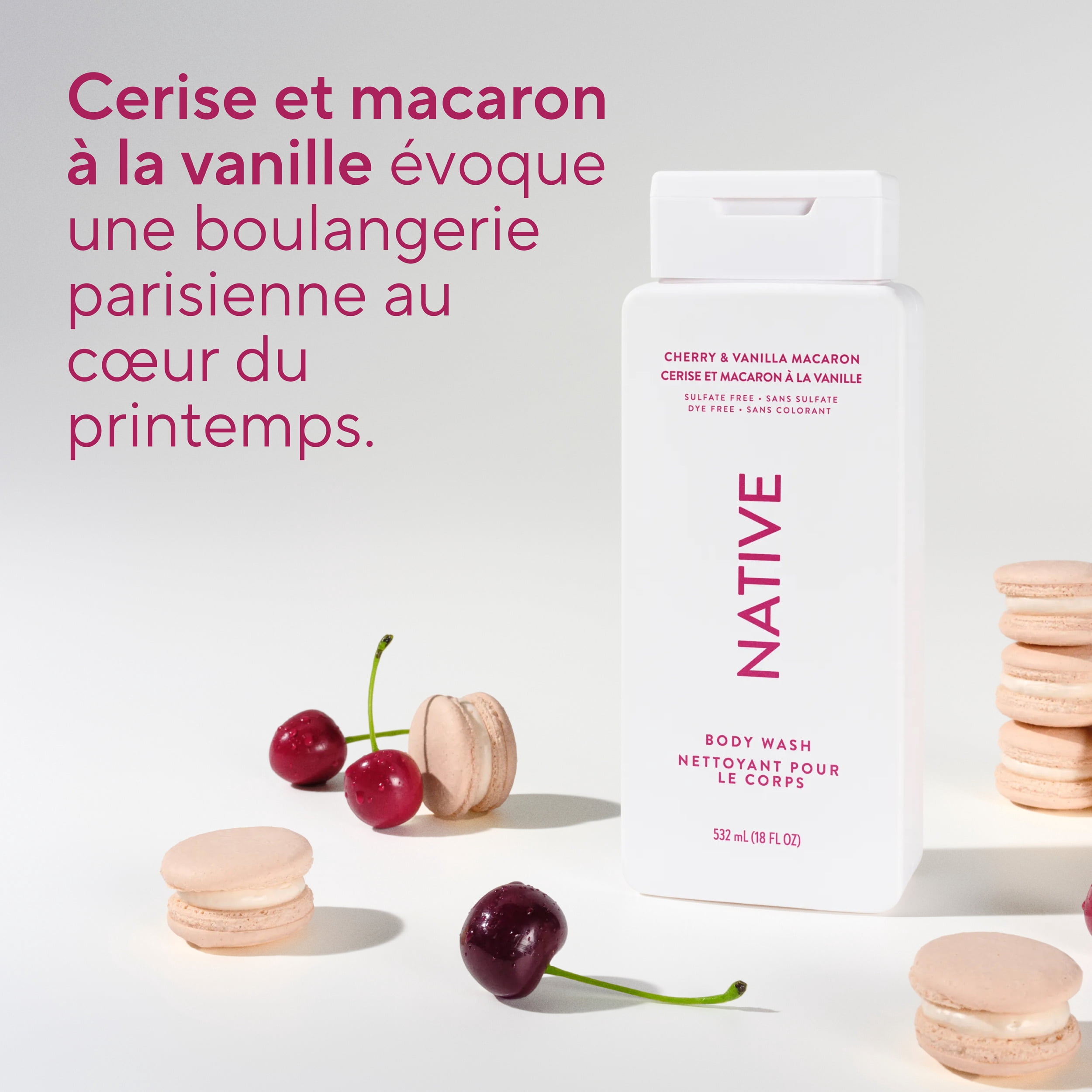 Native Natural Body Wash, Cherry Vanilla & Macaron, Sulfate Free, Paraben Free