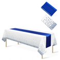thumbnail image 2 of 1 Pack Plastic Table Cloth Cover + 1 Pack Satin Table Runner for Parties  Disposable Tablecloth for Rectangle Tables  Birthday Wedding Graduation Mather Valentine‘s Day Christmas Party Su, 2 of 8