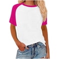 thumbnail image 1 of Womens Summer Raglan T-Shirts Color Block Plus Size Baseball Tees Casual Short Sleeve Loose Pullover Hot Pink, 4XL, 1 of 5