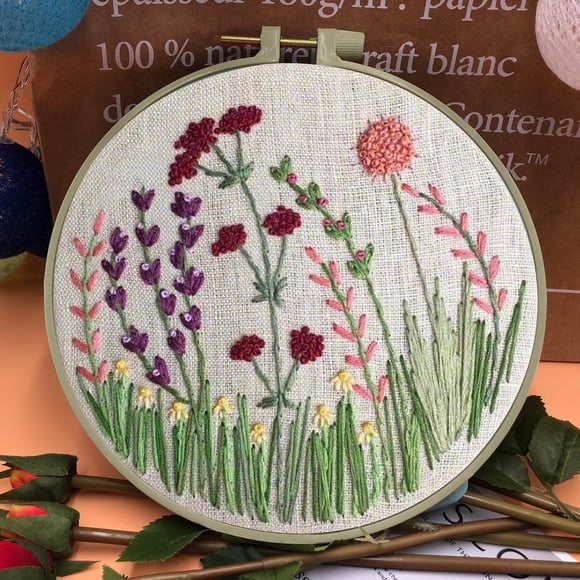 Fwttom Broderie Broderie, Kit de Broderie de Fleurs pour Débutant, Trousse de Matériel de Broderie à la Main pour Débutant 0 Base Bricolage