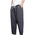thumbnail image 2 of asjyhkr Plus Size Mens Linen Pants Elastic Waist Drawstring Hiking Beach Cropped Pants with Pockets,M-5XL, 2 of 6