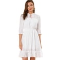 thumbnail image 1 of INSPIRE CHIC Women's Ruffle Hem 3/4 Sleeve Smocked a-Line Dress, 1 of 6