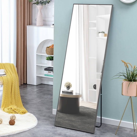 Miroir pleine longueur rectangulaire en bois massif Noble House, verre trempé ultra blanc HD, fini naturel