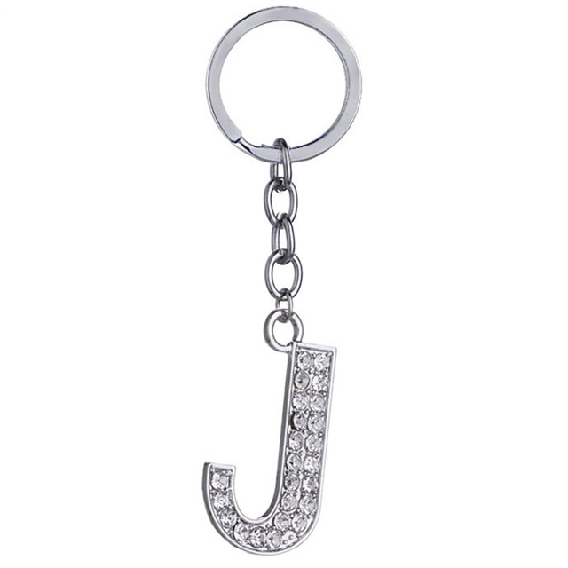 Key Chain Rhinestone A to Z Design Pendant Keychain Key Ring for Handbag Decor