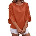 thumbnail image 1 of Timegard Hauts pour Femmes Volants Manches Mi-Longues Col Ras du Cou Ample Confortable Hauts Blouse Décontracté Été Printemps Couleur Unie, 1 of 7