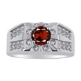 thumbnail image 1 of RYLOS Men's Rings Sterling Silver Designer Starburst 7MM Round Gemstone & Diamond Ring Garnet January Birthstone Rings Size 13, 1 of 7