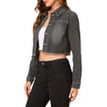 thumbnail image 4 of INSPIRE CHIC Veste en Denim Courte Délavée pour Femme à Col Rabattu, Effilochée, Boutonnée, Printemps Été, Gris m, 4 of 8