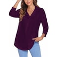 thumbnail image 4 of LUXUR Haut Femme Ample Tunique Chandail Manches 3/4 Chemise Col en V Blouse Violet P, 4 of 7