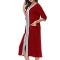 thumbnail image 5 of Timegard Nuisette pour Femmes Robe à Fermeture Éclair Robe de Maison à Manches 3/4 à Blocs de Couleur Longue Tenue de Nuit avec Poches, 5 of 5