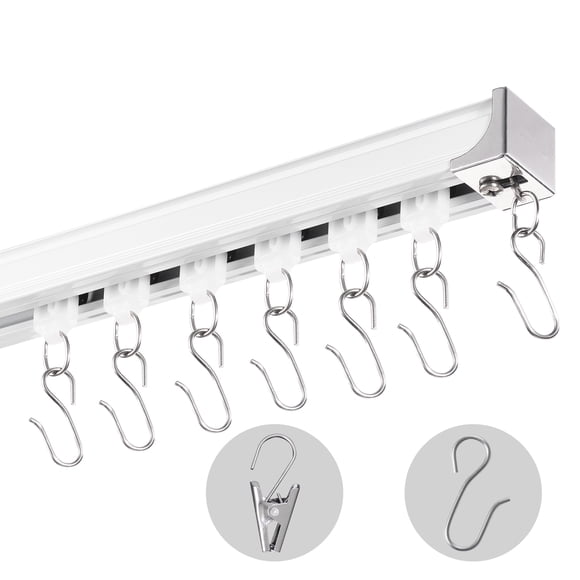 VEVOR Ensemble de Rail pour Rideaux de Plafond 5,9 Pi/1,8 Mètre Séparateur de Pièce avec Crochets Blanc