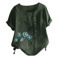 thumbnail image 2 of TopLLC Chemises Mexicaines pour Femmes Hauts Brodés Traditionnels Tunique Décontractée à Fleurs pour Femmes Col Rond Manches Courtes Chemises en Lin, 2 of 5