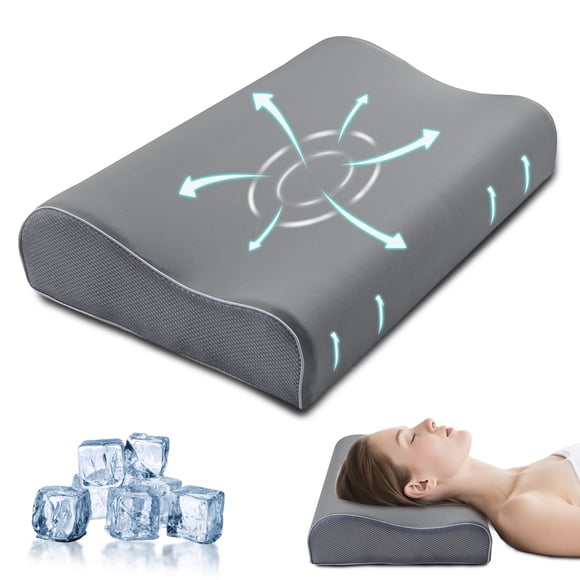 Kingrest Cooling Memory Foam Pillow for Neck Pain Relief Sleeping, Cervical Neck Pillow Adjustable Ergonomic Memory Foam Pillow For Side Back Stomach Sleepers Medium Firmness Quality (1 Pack)