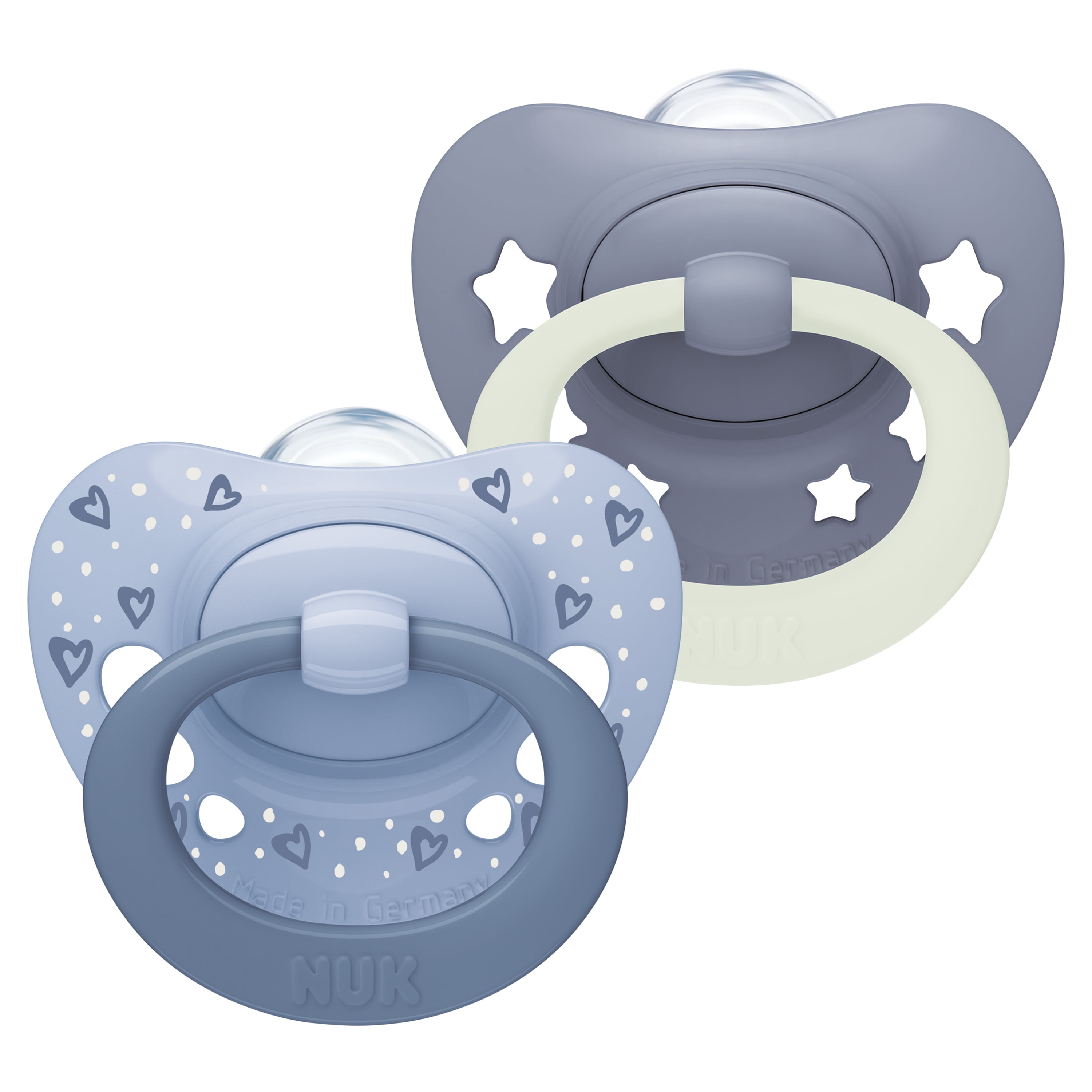NUK First Choice Classic Night Baby Pacifiers, 6-18 Months, Orthodontic Pacifiers that Glow in the Dark, 95% Baby Acceptance**, Blue, 2 Count