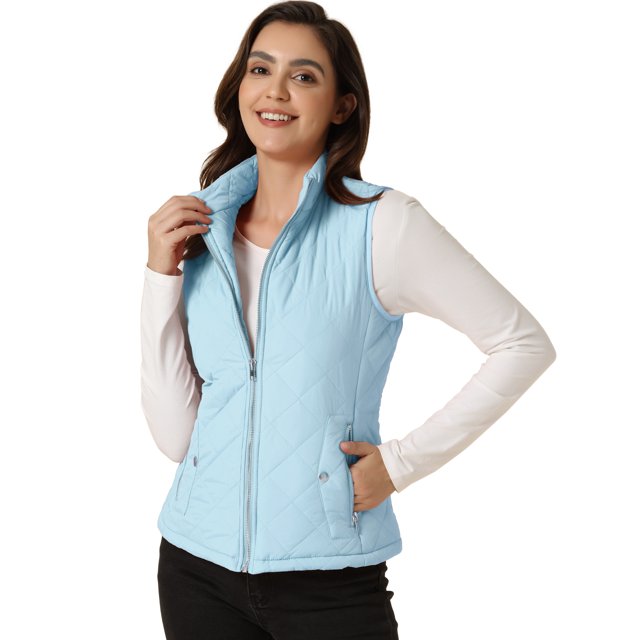 INSPIRE CHIC Gilet Léger Matelassé à Col Montant pour Femme avec Fermeture Éclair