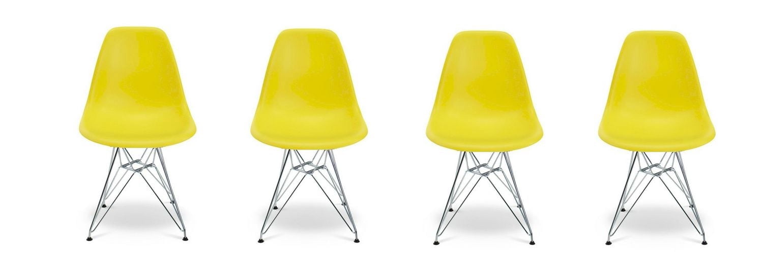 Ensemble de 4 chaises Eiffel pour adultes de couleur jaune avec chaises chromées
