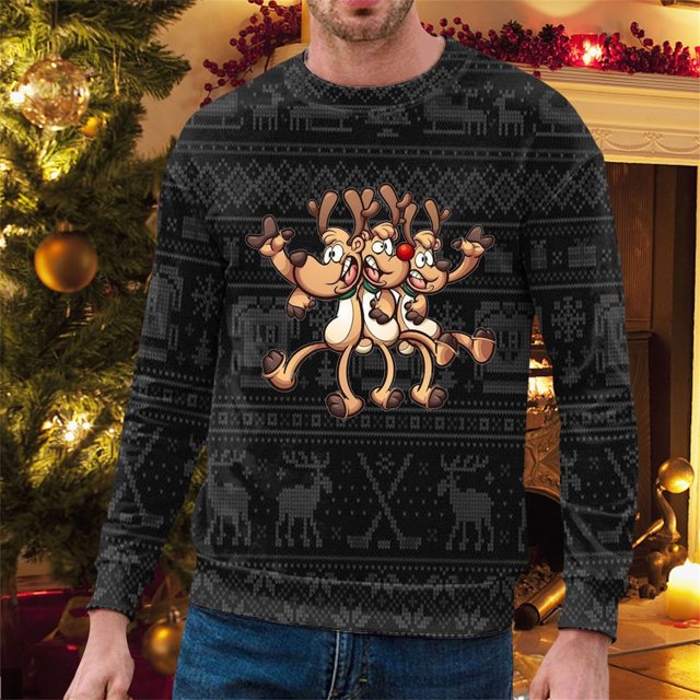WILLBEST Mignons Chandails à Fermeture Éclair pour Hommes Automne et Hiver Décontractés Tendance Chandail à Capuchon à Col Rond Imprimé de Noël