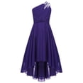 thumbnail image 1 of Raenseen Robe de Demoiselle d'Honneur Junior pour Fille, Fleurs, pour Mariage, Froncée, une Épaule, Fête, Ourlet Haut-Bas, Bal, Violet, 8, 1 of 7