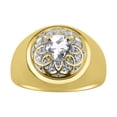 thumbnail image 1 of RYLOS Men's Rings 14K Yellow Gold Designer Gypsy 7MM Round Gemstone & Diamond Ring White Topaz April Birthstone Size 9, 1 of 6