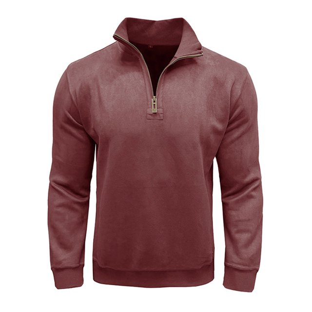 Penkiiy Chandail à Demi-Glissière pour Homme à Manches Longues, Coupe Ajustée Décontractée, Extensible, Col Montant, Chemises de Travail et de Golf, TG Rouge