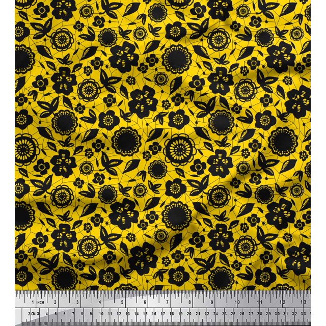 Soimoi Blue Rayon Crepe Fabric Artistic Floral Decor Fabric Printed Yard 46 Inch Wide