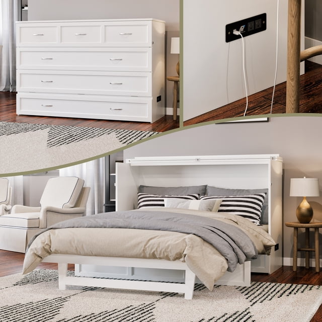 Northfield Lit Escamotable Moderne en Bois Massif Format Grand avec Matelas, Blanc