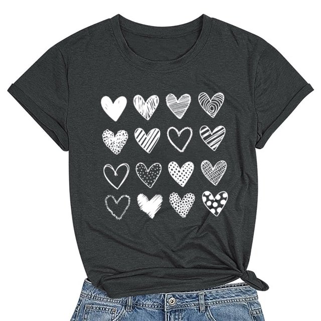 Meichang T-Shirts pour Femmes de la Saint-Valentin, T-Shirts Graphiques Mignons avec Cœur, Manches Courtes, Col Rond, Coupe Ample, T-Shirts de Fête, Cadeaux de la Saint-Valentin