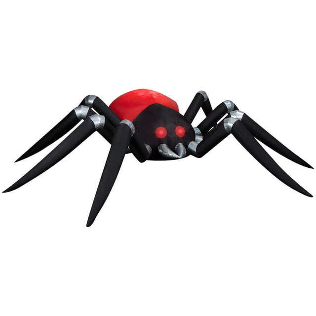 Colossal Halloween Inflatable Spider with Fire & Ice™ Technology featuring a 14.5-ft wide Airblown® inflatable spider with a red body, black legs with silver accents, and red LED eyes, self-inflating for quick setup and suitable for indoor and outdoor Halloween decoration.