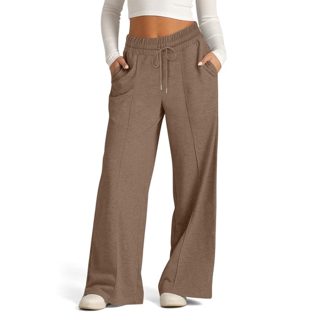 Pisexur Womens Sweatpants 2024 Ribbed Workout Jogging Pants Casual Baggy Elastic Waist Sweatpants Casual Baggy Drawstring Wide Leg Pants Solid Color Straight Leg Sweatpants with Pockets