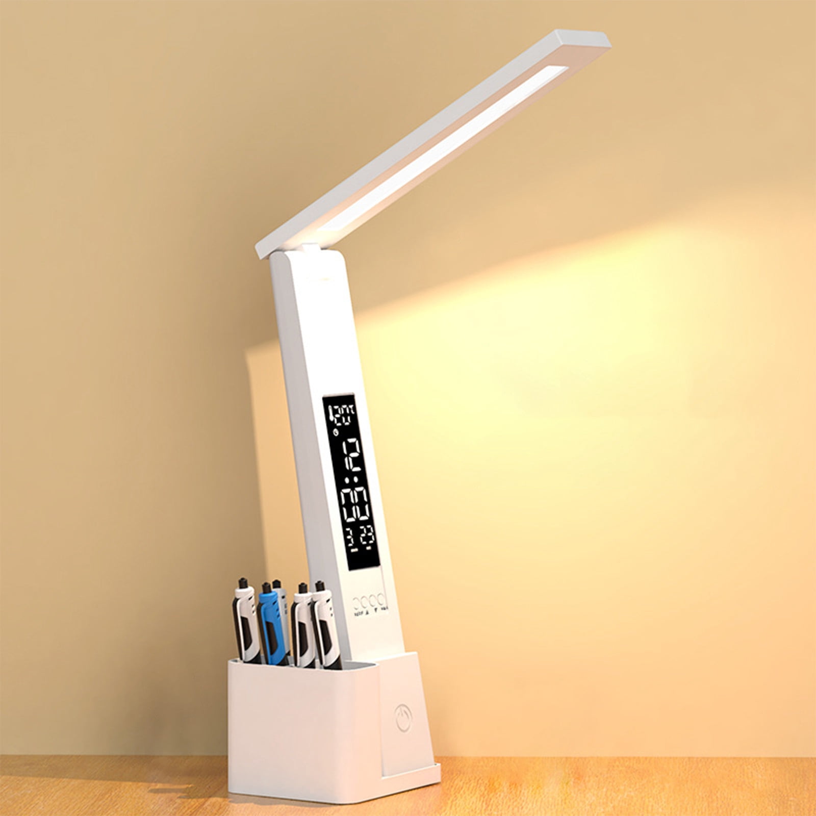 Xihbxyly Table Lamps New LED Electronic Clock Desk Lamp, Foldable Rechargeable Reading Lamp, 3 Grades Of Colour Temperature Adjustment, Infinitely Dimmable, Desk Lamp With Temperatu Reading Light