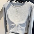 thumbnail image 1 of asjyhkr Womens Long Sleeve Shirts Ribbed Knit Cotton Tops Button Comfy Soft Stretchy Lightweight Tshirts, 1 of 5