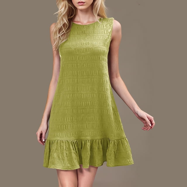 Ovzne Robes Grande Taille pour Femmes aux Courbes Robe Femme Robe Unie Décontractée Unie Col Rond Bouton au Dos Sans Manches Robe d'Été Robe pour Femmes Liquidation