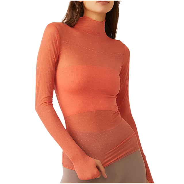 RXIRUCGD Mode Femmes Manches Longues Confortable Respirant Col Roulé Blouse Chemise Hauts, Rouge, Taille : L