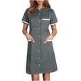 thumbnail image 1 of Bocqde Robe de Sarrau Femmes Infirmières Tenue de Travail Robes Manches Courtes Boutonnée Robe de Sarrau avec Poches, 1 of 5